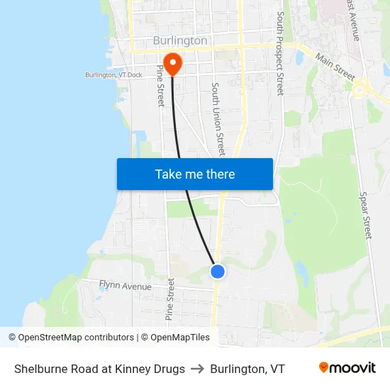 Shelburne Road at Kinney Drugs to Burlington, VT map