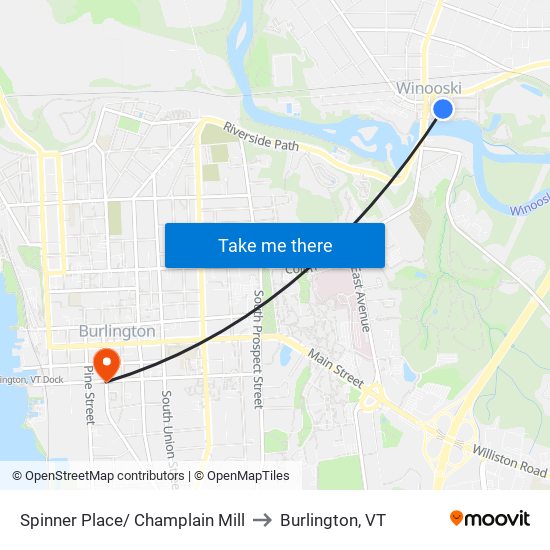 Spinner Place/ Champlain Mill to Burlington, VT map