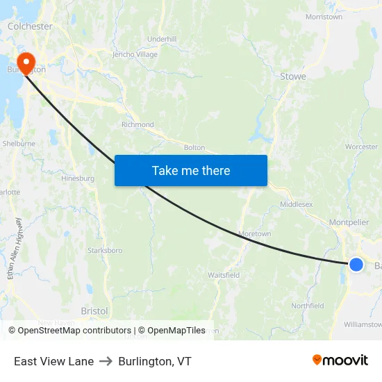 East View Lane to Burlington, VT map