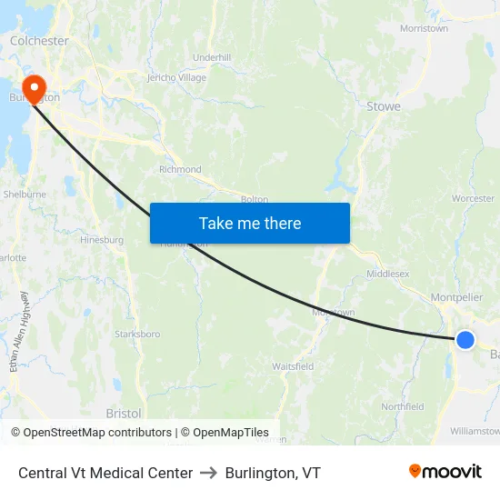 Central Vt Medical Center to Burlington, VT map