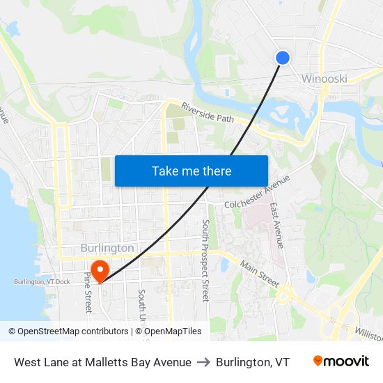 West Lane at Malletts Bay Avenue to Burlington, VT map