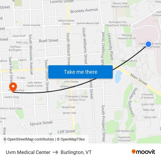 Uvm Medical Center to Burlington, VT map