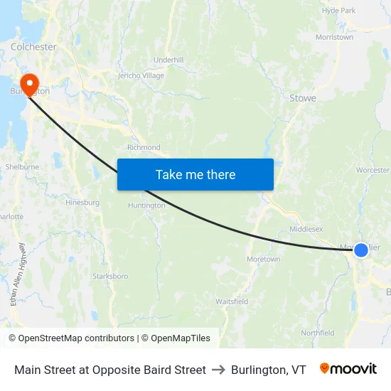 Main Street at Opposite Baird Street to Burlington, VT map
