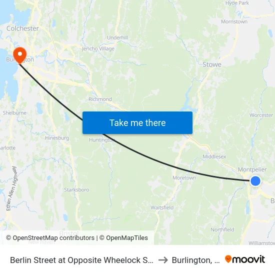 Berlin Street at Opposite Wheelock Street to Burlington, VT map