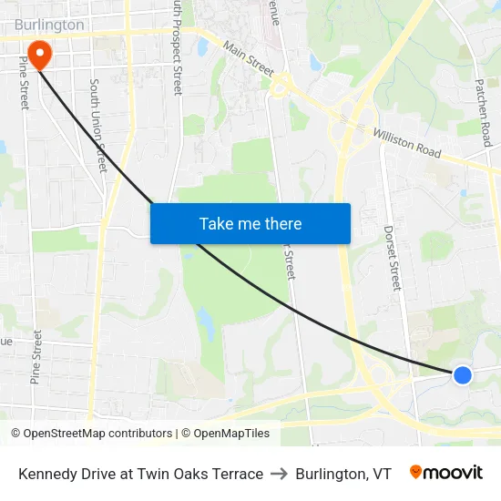 Kennedy Drive at Twin Oaks Terrace to Burlington, VT map