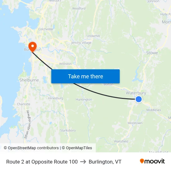 Route 2 at Opposite Route 100 to Burlington, VT map