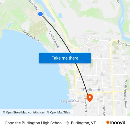 Opposite Burlington High School to Burlington, VT map