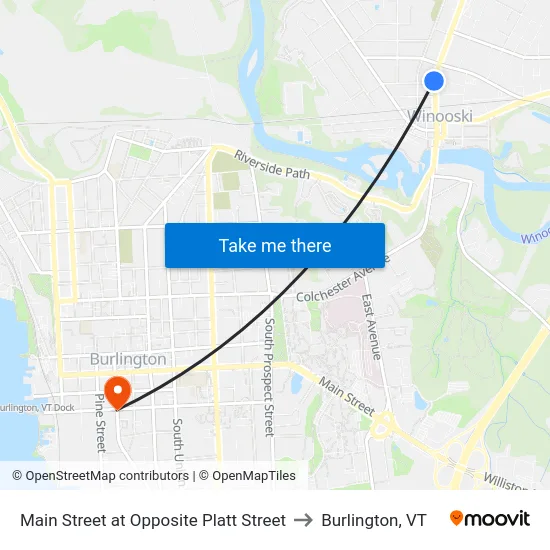 Main Street at Opposite Platt Street to Burlington, VT map