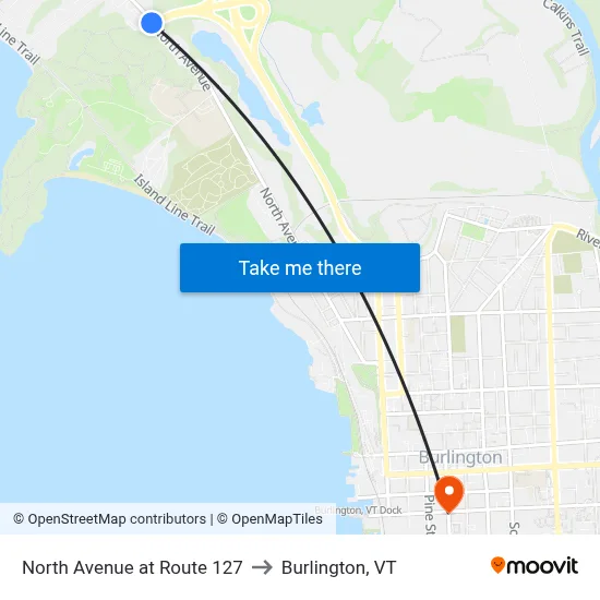 North Avenue at Route 127 to Burlington, VT map