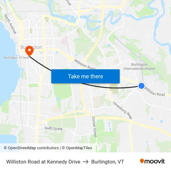 Williston Road at Kennedy Drive to Burlington, VT map