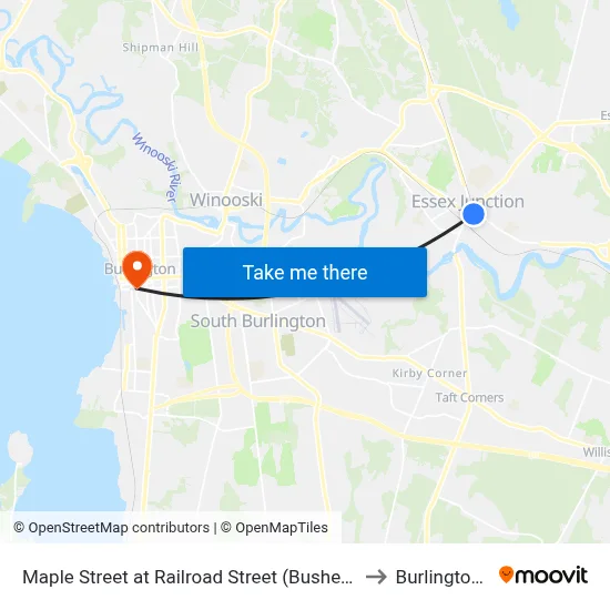 Maple Street at Railroad Street (Bushey's Sunoco) to Burlington, VT map