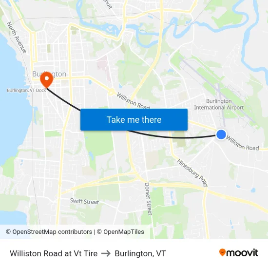 Williston Road at Vt Tire to Burlington, VT map