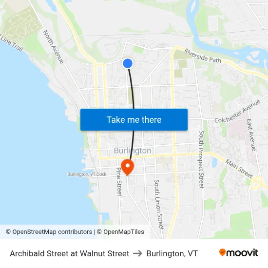Archibald Street at Walnut Street to Burlington, VT map