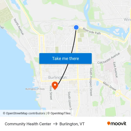 Community Health Center to Burlington, VT map