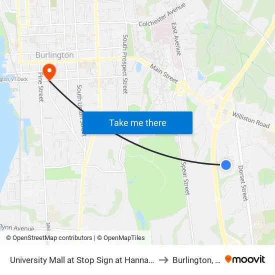 University Mall at Stop Sign at Hannafords to Burlington, VT map