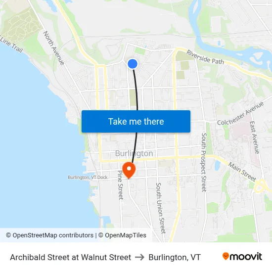 Archibald Street at Walnut Street to Burlington, VT map
