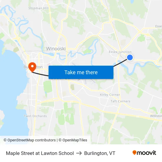 Maple Street at Lawton School to Burlington, VT map