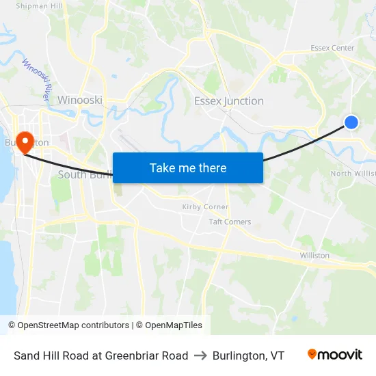 Sand Hill Road at Greenbriar Road to Burlington, VT map