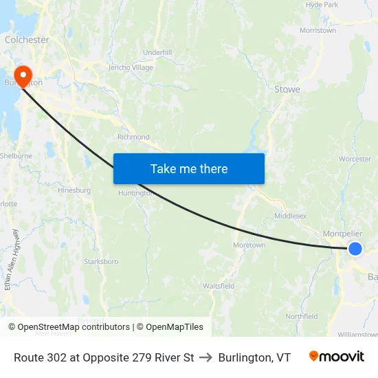 Route 302 at Opposite 279 River St to Burlington, VT map