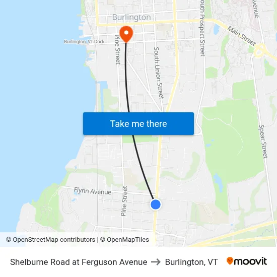 Shelburne Road at Ferguson Avenue to Burlington, VT map