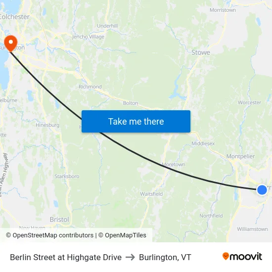 Berlin Street at Highgate Drive to Burlington, VT map