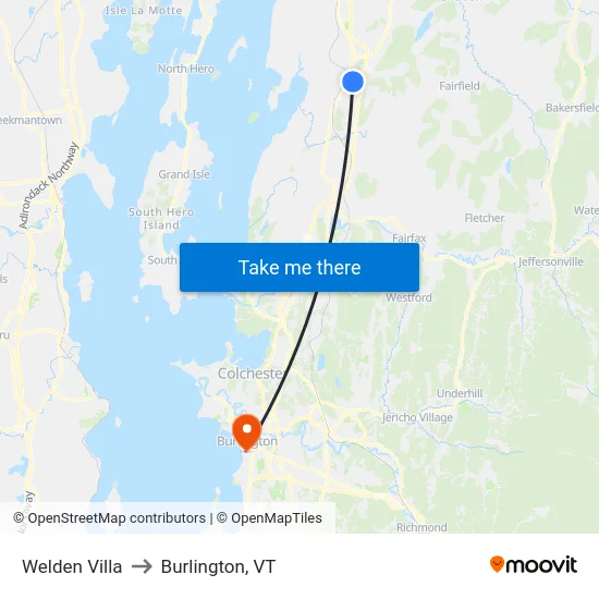 Welden Villa to Burlington, VT map