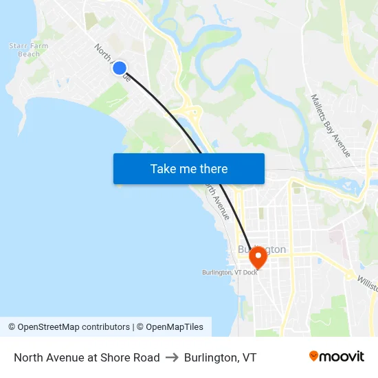 North Avenue at Shore Road to Burlington, VT map