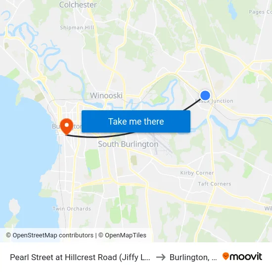 Pearl Street at Hillcrest Road (Jiffy Lube) to Burlington, VT map