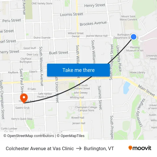 Colchester Avenue at Vas Clinic to Burlington, VT map
