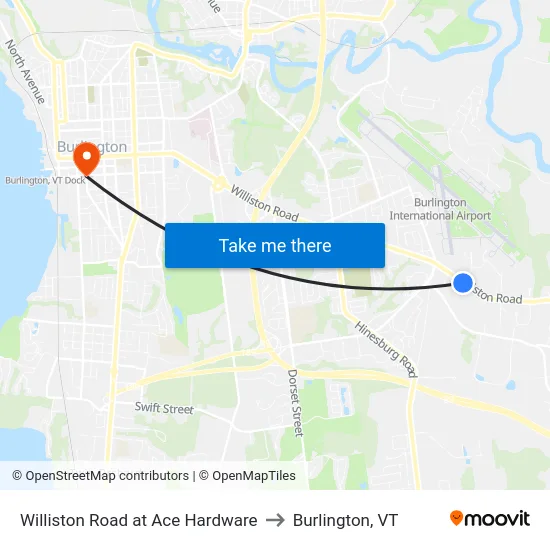 Williston Road at Ace Hardware to Burlington, VT map