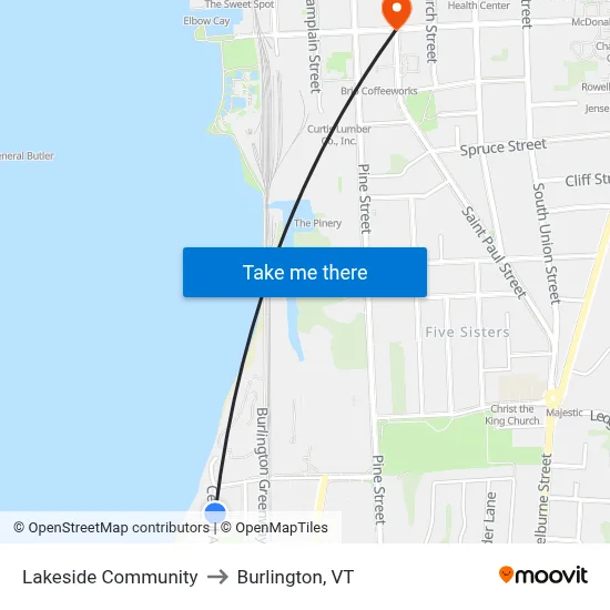 Lakeside Community to Burlington, VT map