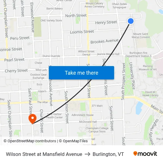 Wilson Street at Mansfield Avenue to Burlington, VT map