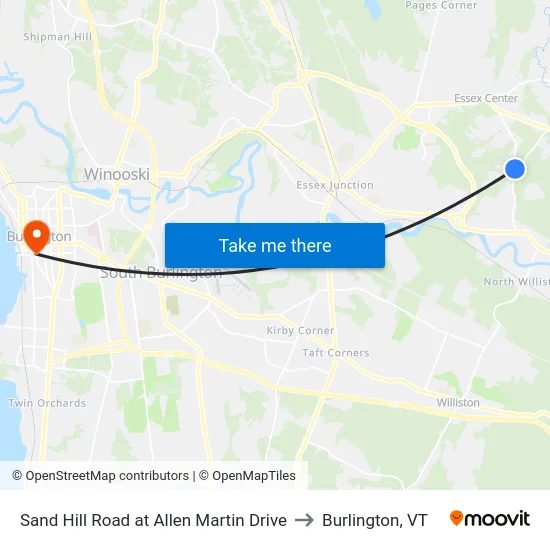 Sand Hill Road at Allen Martin Drive to Burlington, VT map