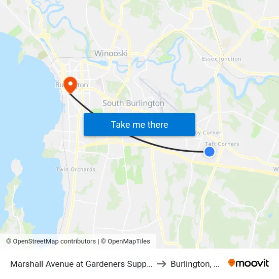 Marshall Avenue at Gardeners Supply to Burlington, VT map