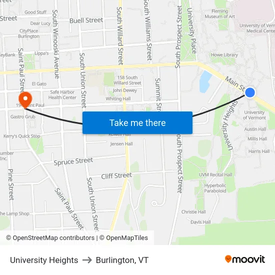 University Heights to Burlington, VT map