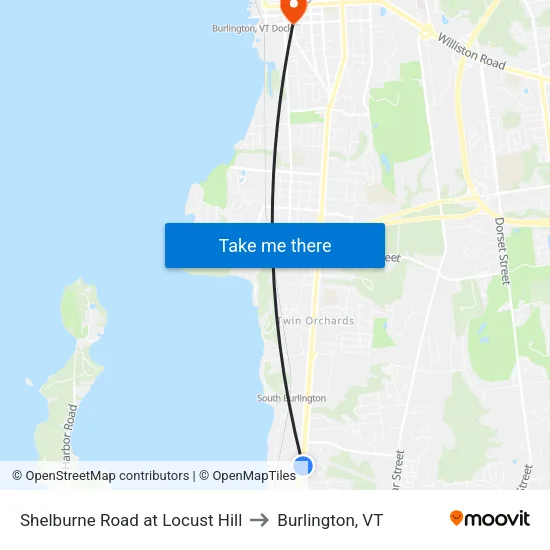 Shelburne Road at Locust Hill to Burlington, VT map