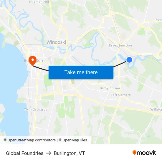 Global Foundries to Burlington, VT map