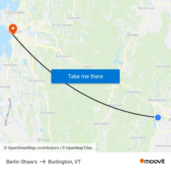 Berlin Shaw's to Burlington, VT map