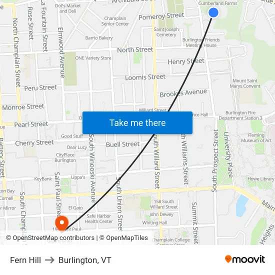 Fern Hill to Burlington, VT map