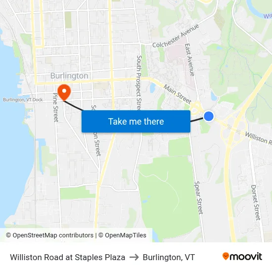 Williston Road at Staples Plaza to Burlington, VT map