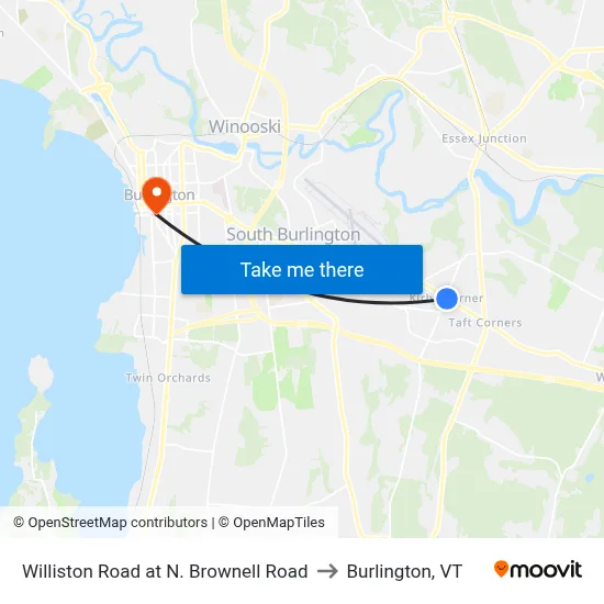 Williston Road at N. Brownell Road to Burlington, VT map