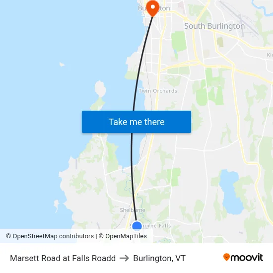 Marsett Road at Falls Roadd to Burlington, VT map