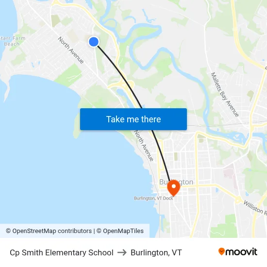Cp Smith Elementary School to Burlington, VT map