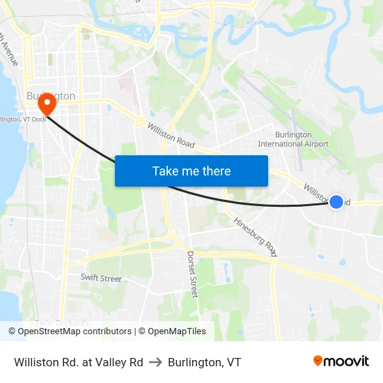 Williston Rd. at Valley Rd to Burlington, VT map