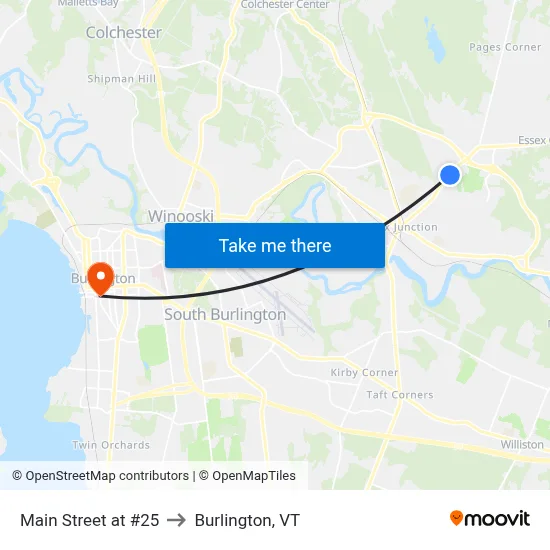 Main Street at #25 to Burlington, VT map