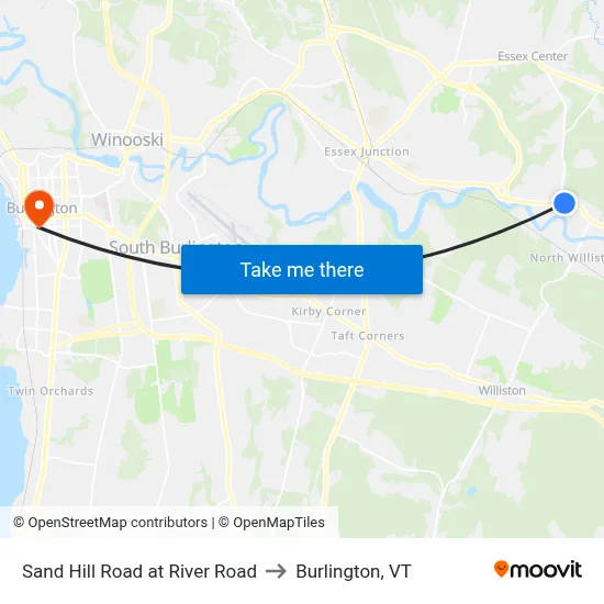Sand Hill Road at River Road to Burlington, VT map