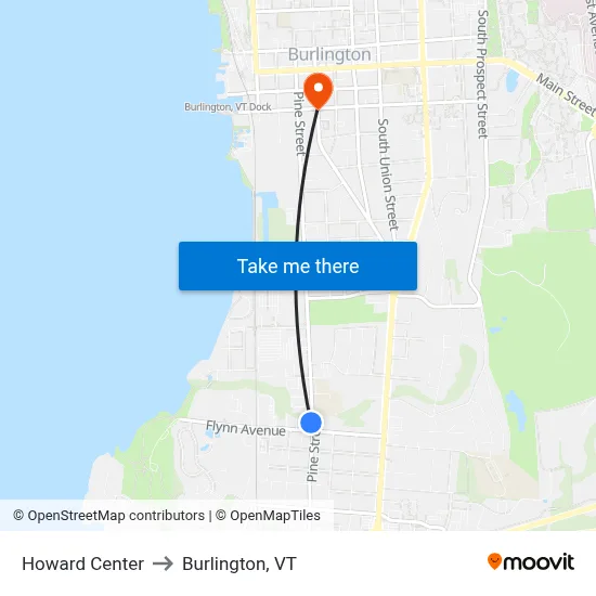 Howard Center to Burlington, VT map