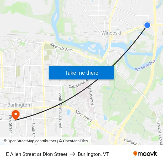 E Allen Street at Dion Street to Burlington, VT map