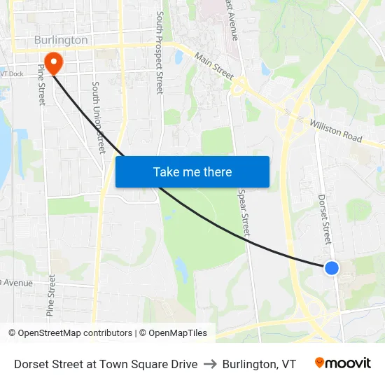Dorset Street at Town Square Drive to Burlington, VT map