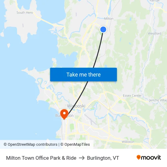 Milton Town Office Park & Ride to Burlington, VT map